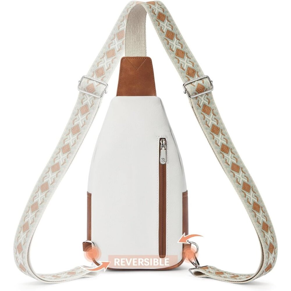 Leather Sling Bag for Women Vintage Crossbody Purse with Guitar Strap Bohemian - Picture 6 of 8